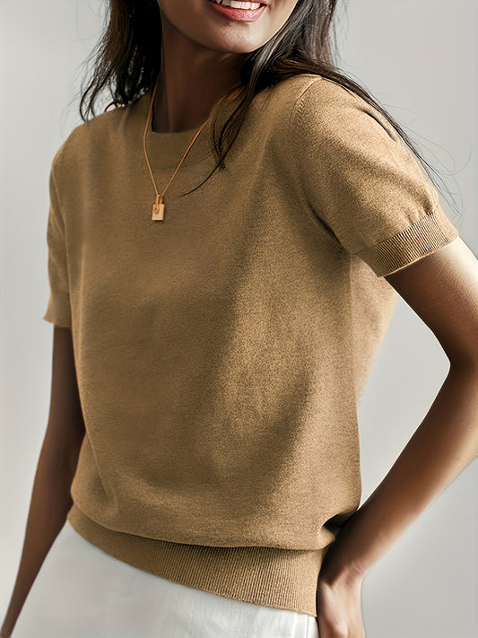 Fine-Knit Short Sleeve Sweater