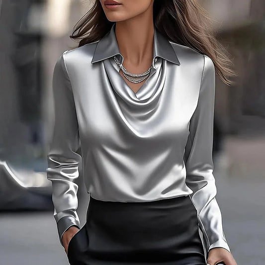 Draped Neckline Satin Blouse