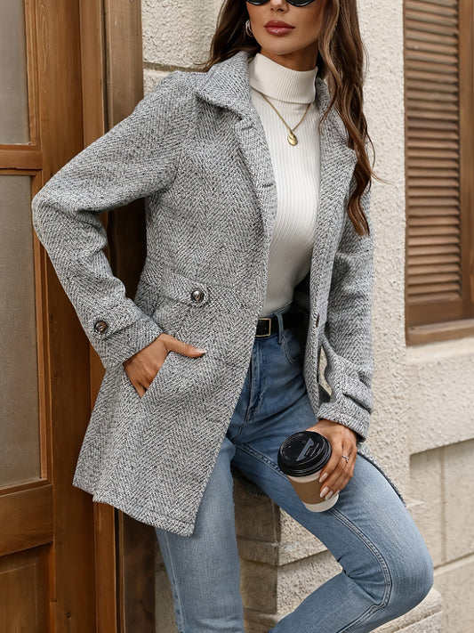 Herringbone Tailored Waist-Defining Coat