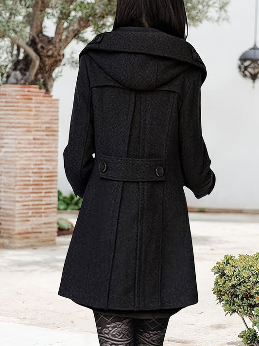 Hooded Double-Breasted Mid-Length Coat