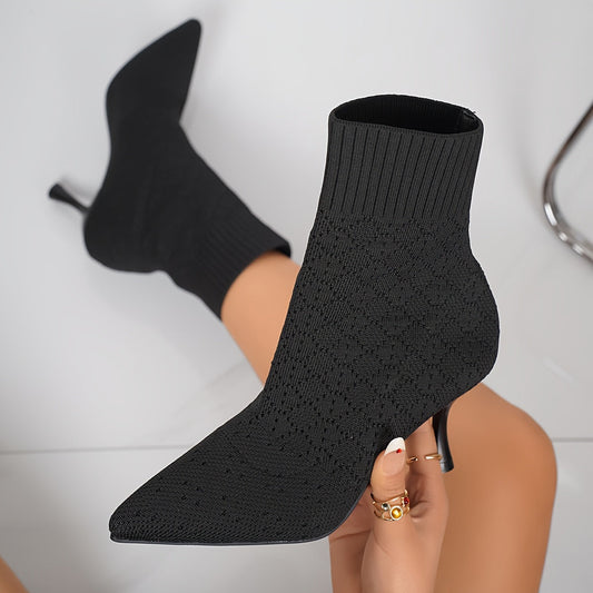 Pointed Sock-Style Ankle Boots