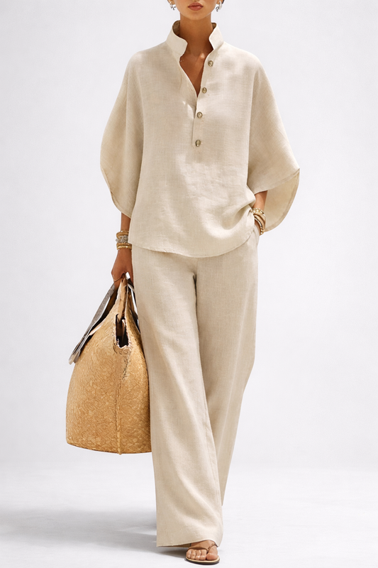 Collared Wide-Leg Two-Piece Set