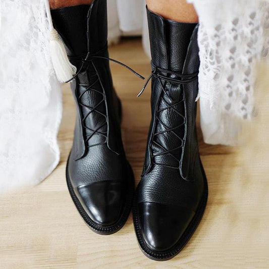 Lace-Up Leather Ankle Boots