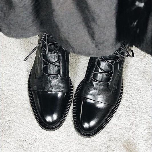 Lace-Up Leather Ankle Boots