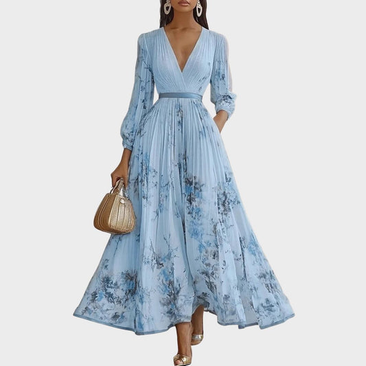 Pleated V-Neck Maxi Dress