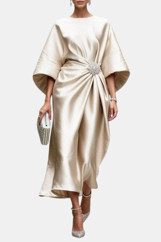 Wide Sleeve Satin A-Line Dress