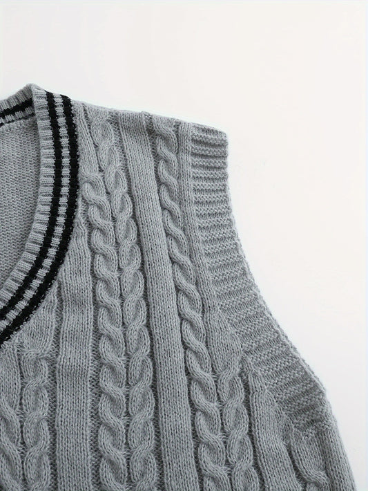 Cable-Knit V-Neck Sweater Vest