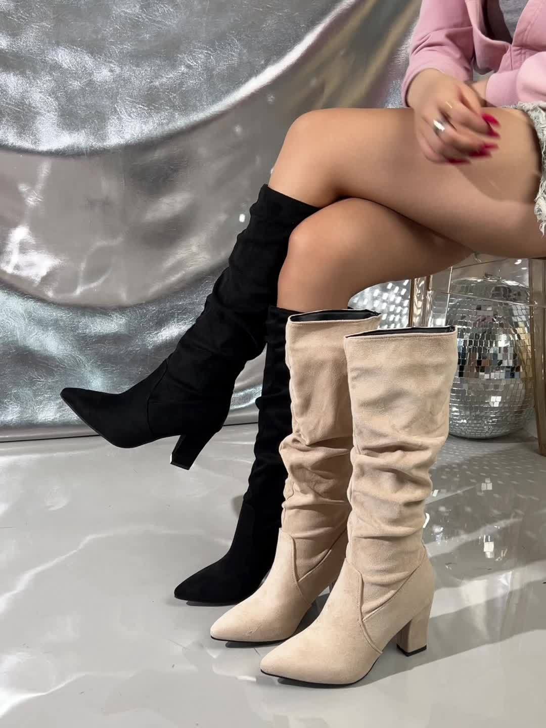 Slouch Knee-High Block Heel Boots