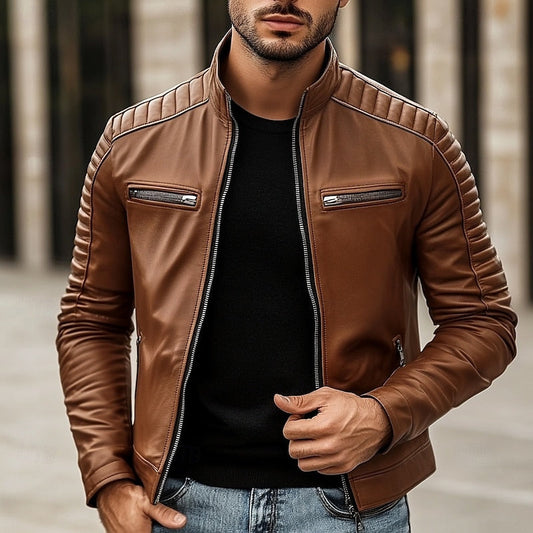 Classic Stand-Collar Biker Jacket