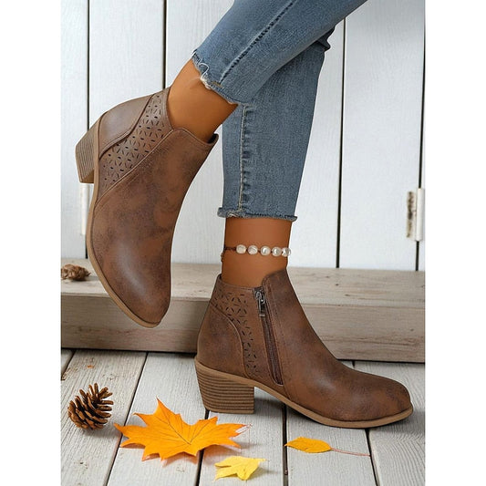 Cutout Low-Heel Ankle Boots