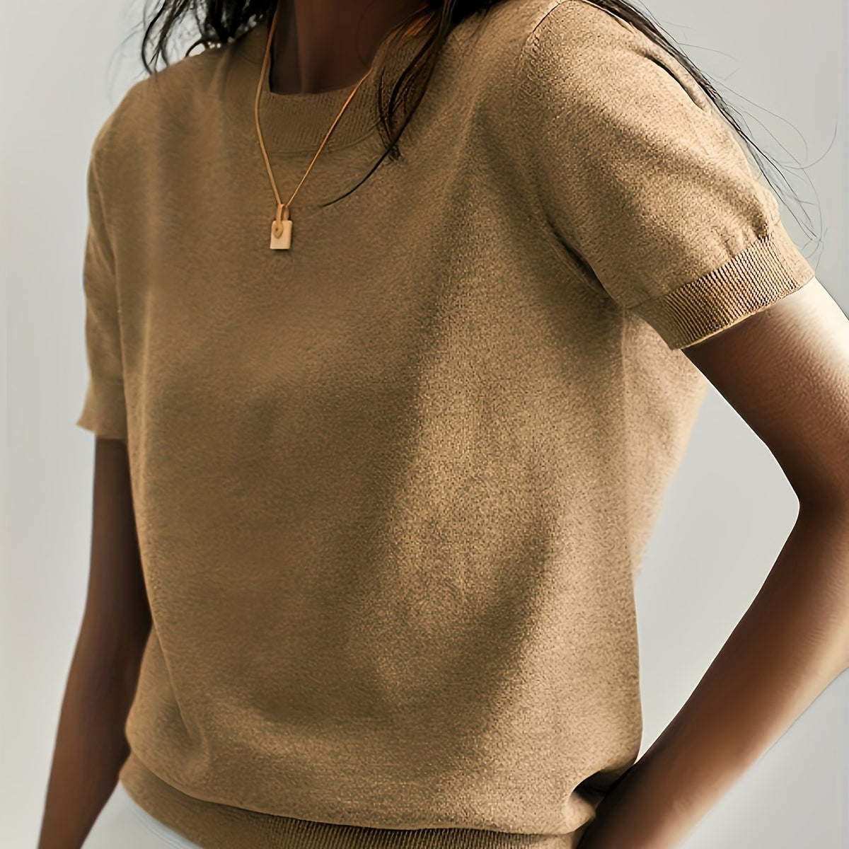 Fine-Knit Short Sleeve Sweater