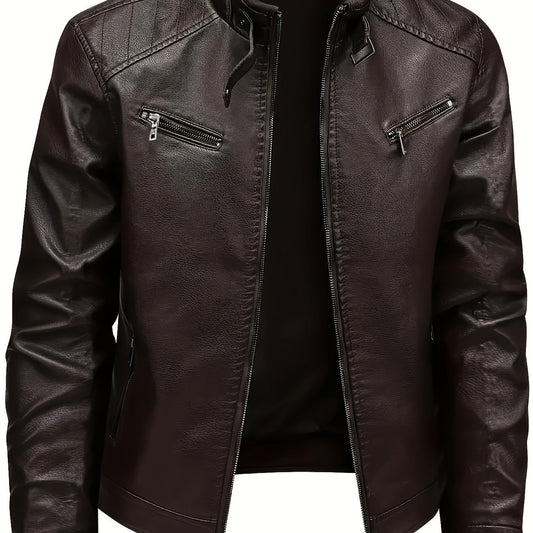 Classic Stand-Collar Moto Jacket