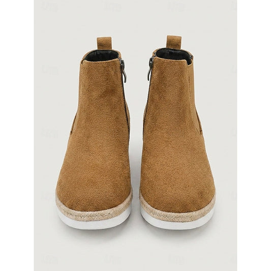 Wedge Ankle Boots with Braided Trim
