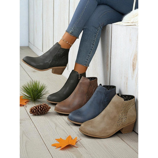 Cutout Low-Heel Ankle Boots