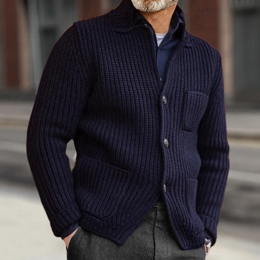 Ribbed Stand-Collar Cardigan