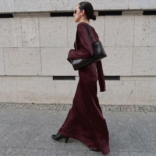 Kivrin - Elegant Maxi Dress Satin U-Neck
