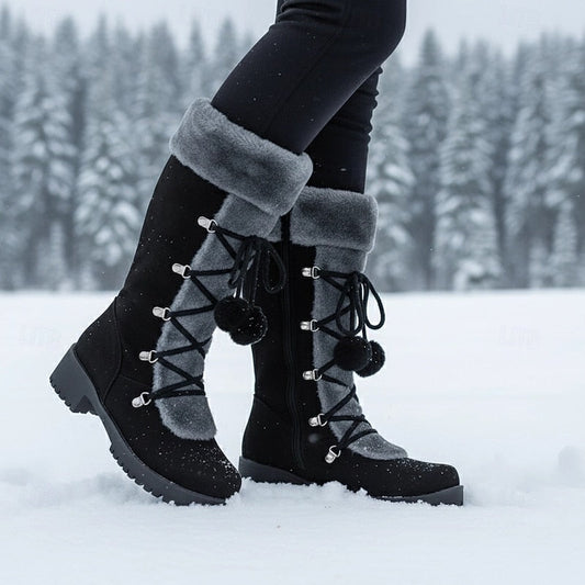 Lace-Up Winter Boots with Faux Fur Trim