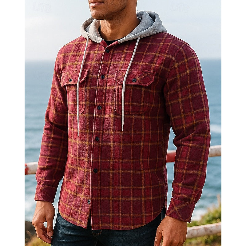 Hooded Plaid Shirt Jacket