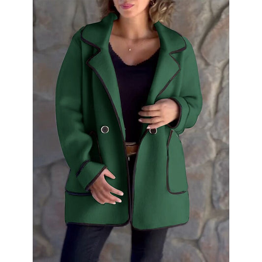 Contrast-Trim Relaxed Coat