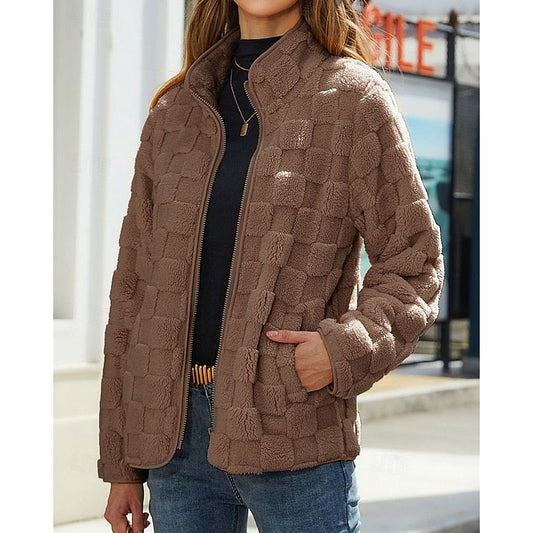 Textured Stand-Collar Zip Coat