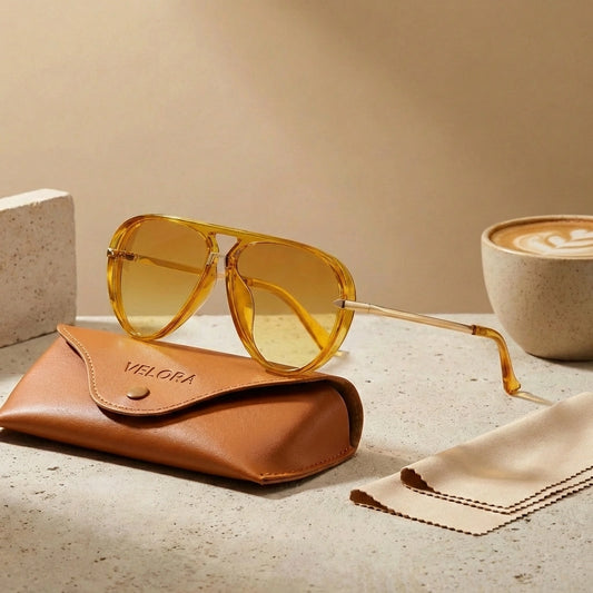 VELORA - Retro Aviator Sunglasses UV Protection Amber Gold variants product photo