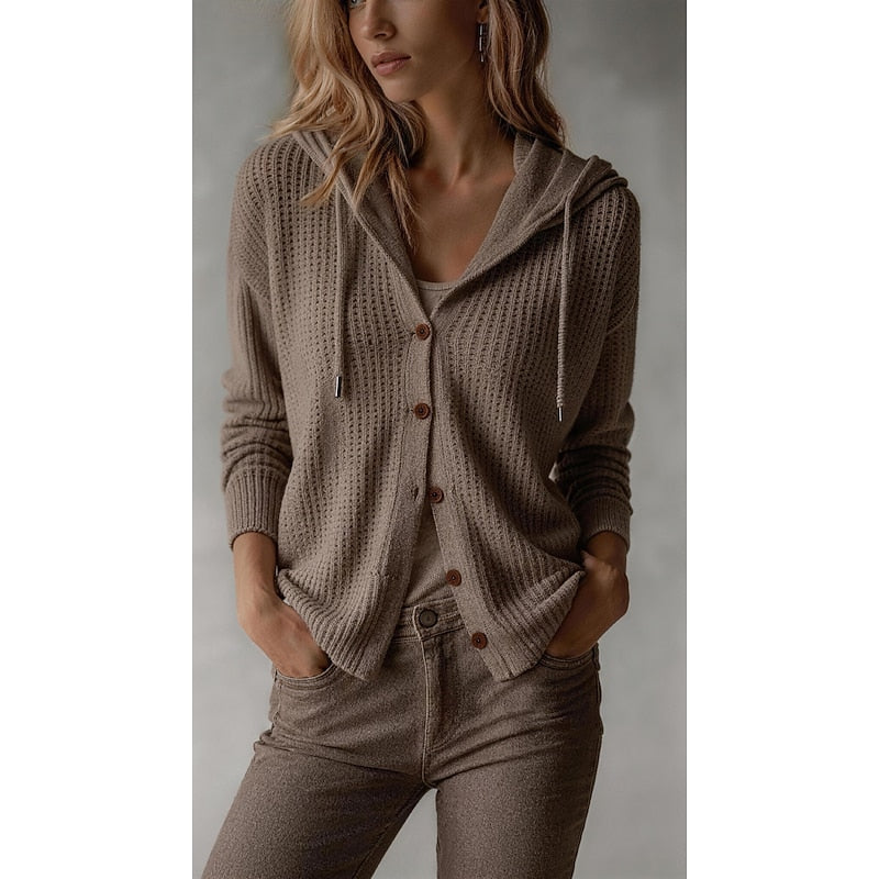 Hooded Button-Front Cardigan