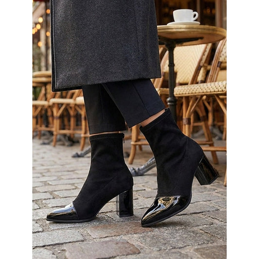 Cap-Toe Chunky Heel Ankle Boots