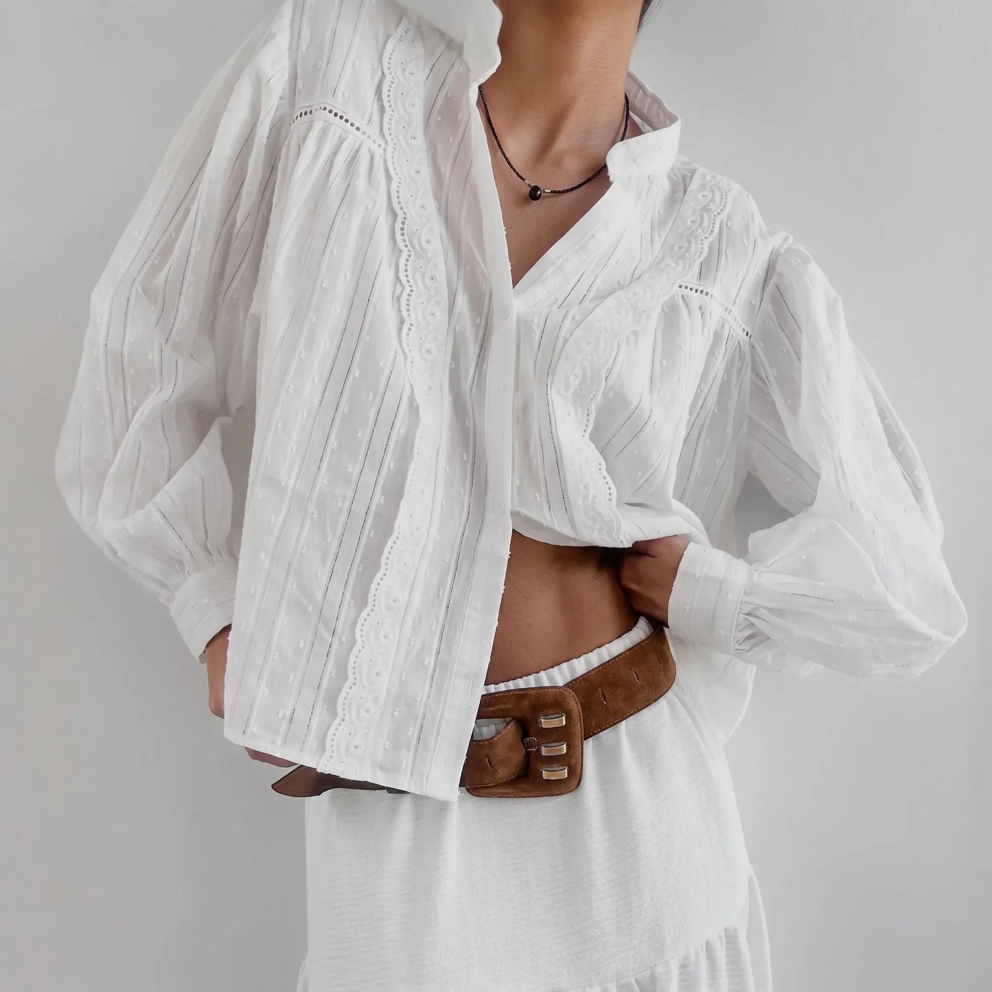 Zolya - White Jacquard Cotton Shirt