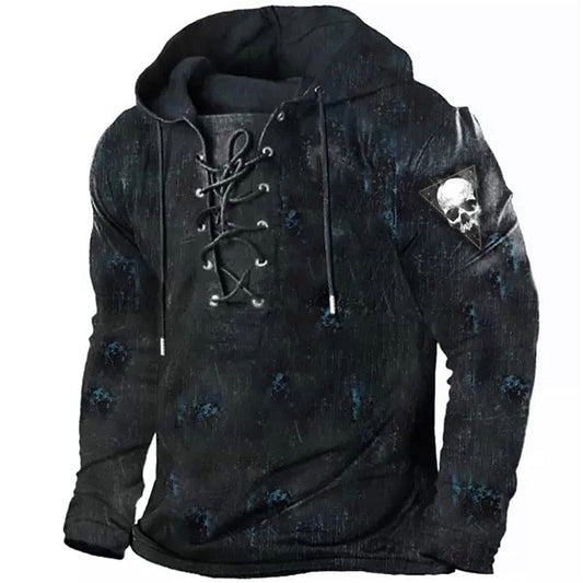 Lace-Up Skull Graphic Hoodie