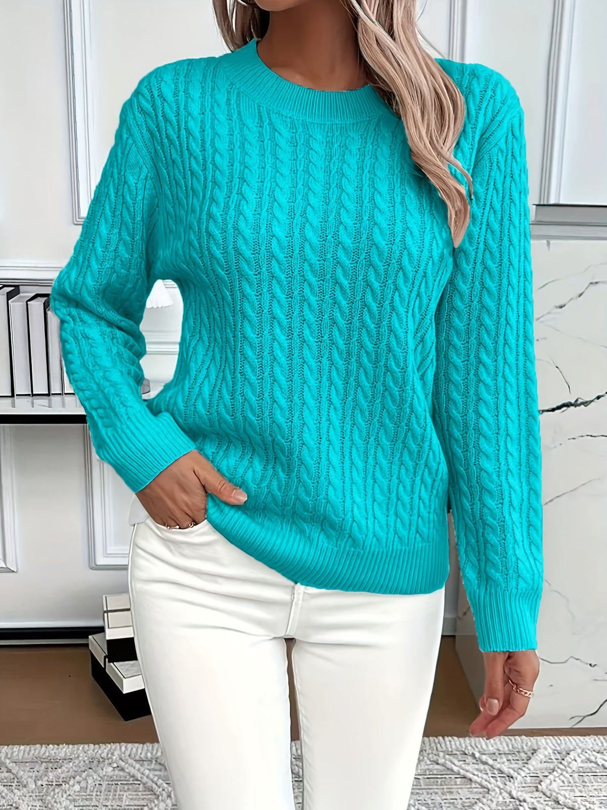 Cable-Knit Round Neck Sweater
