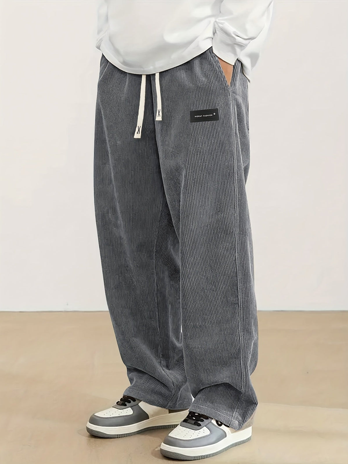 Relaxed Straight-Leg Ribbed Trousers