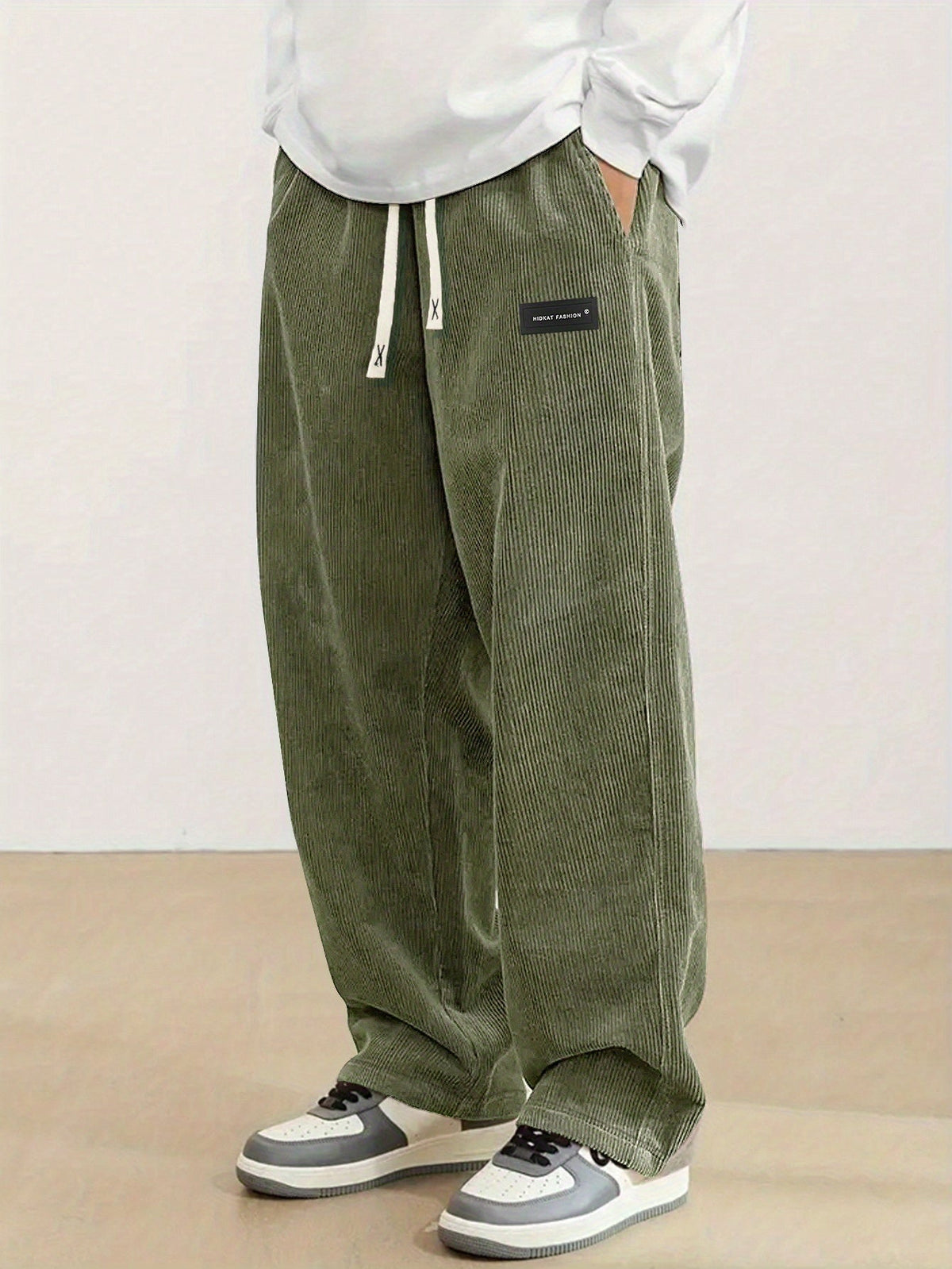 Relaxed Straight-Leg Ribbed Trousers