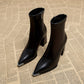 Pointed-Toe Chunky Heel Ankle Boots