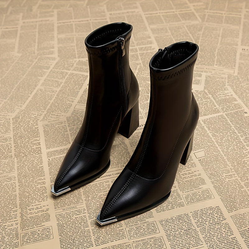Pointed-Toe Chunky Heel Ankle Boots