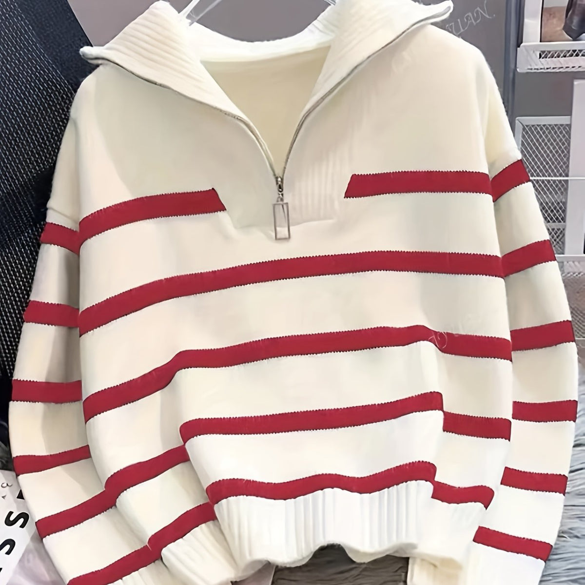 Striped Quarter-Zip Sweater