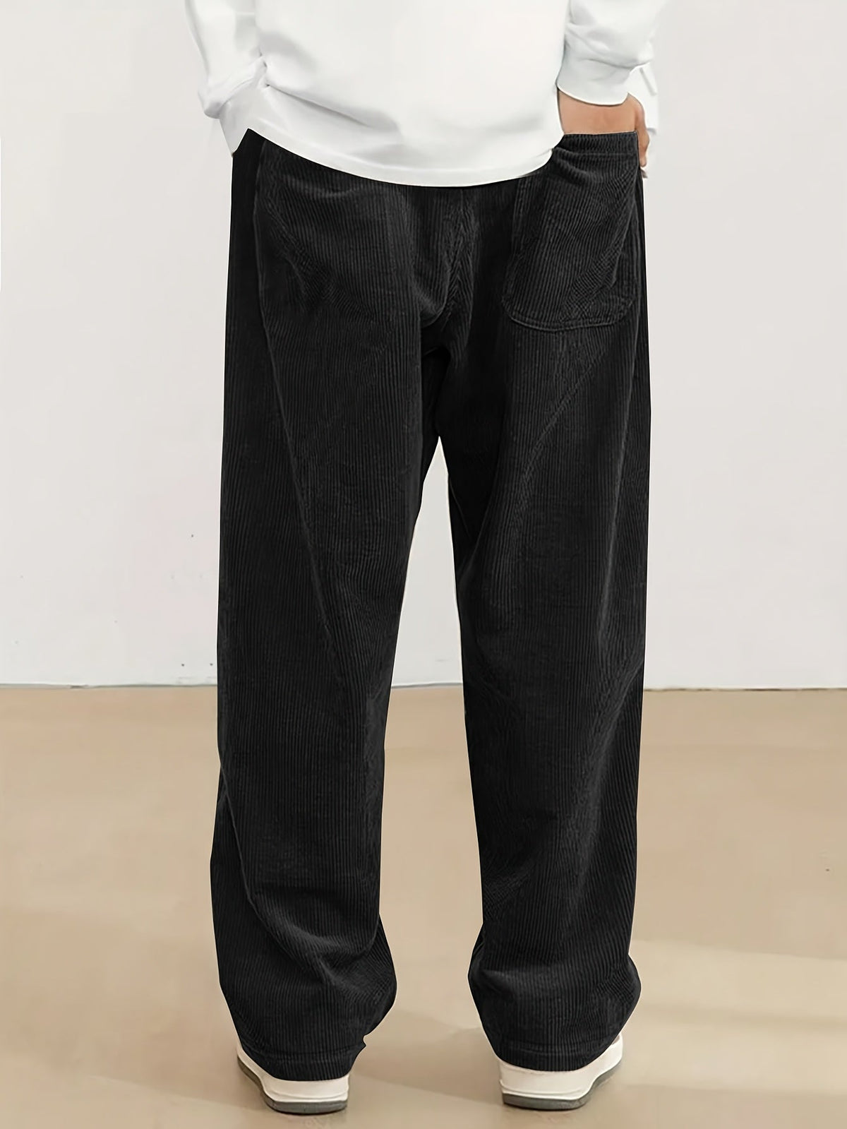 Relaxed Straight-Leg Ribbed Trousers