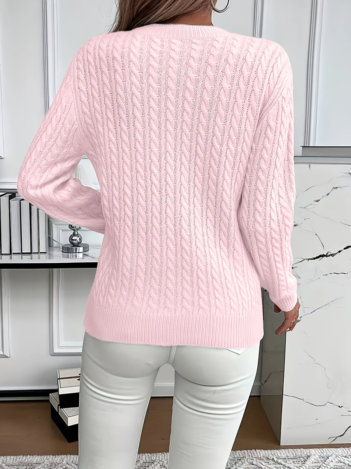 Cable-Knit Round Neck Sweater