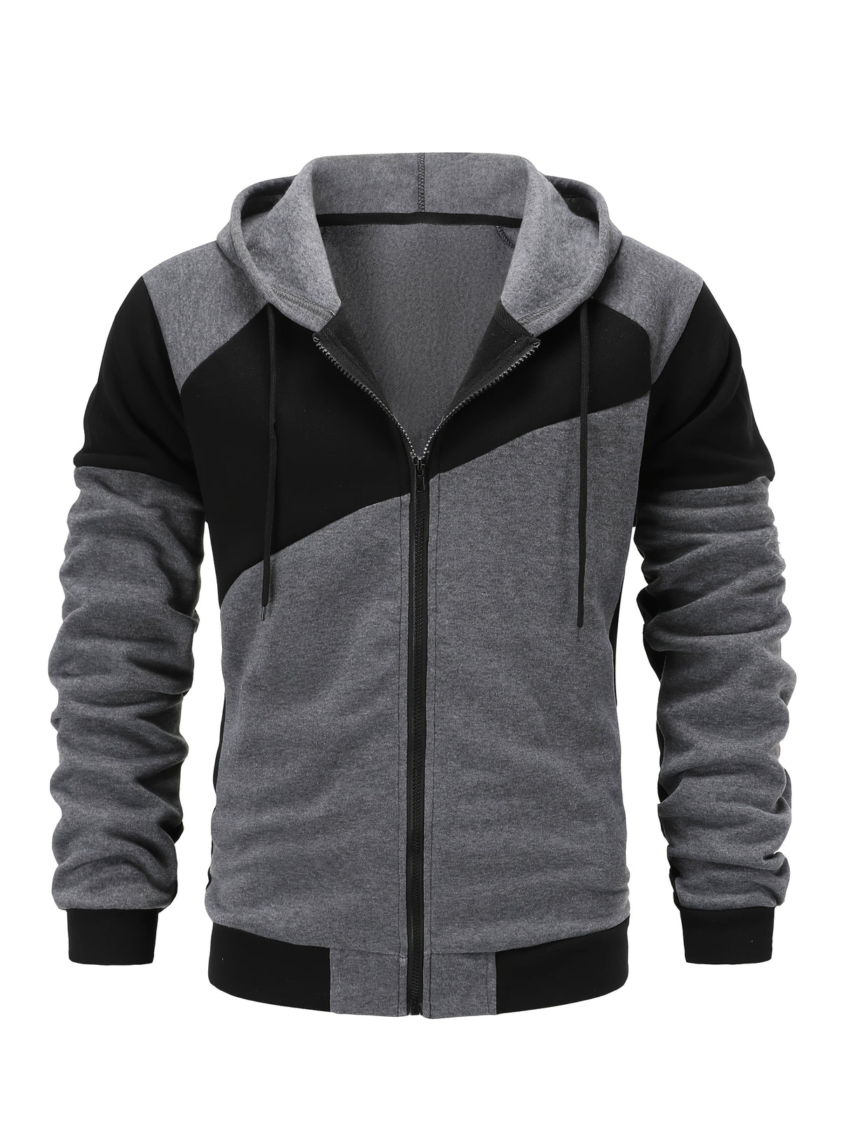 Color Block Zip-Up Hooded Jacket
