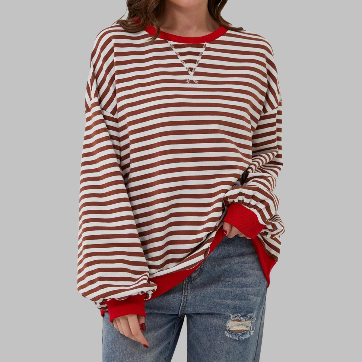 Casual Long Sleeve Striped Sweatshirt