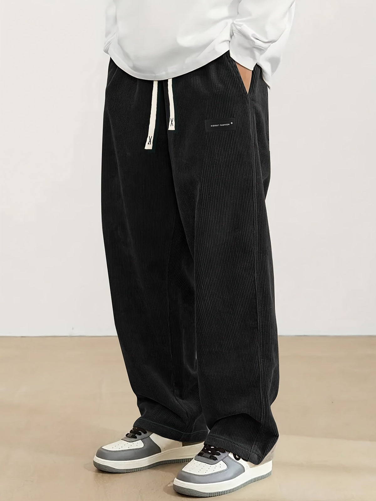 Relaxed Straight-Leg Ribbed Trousers