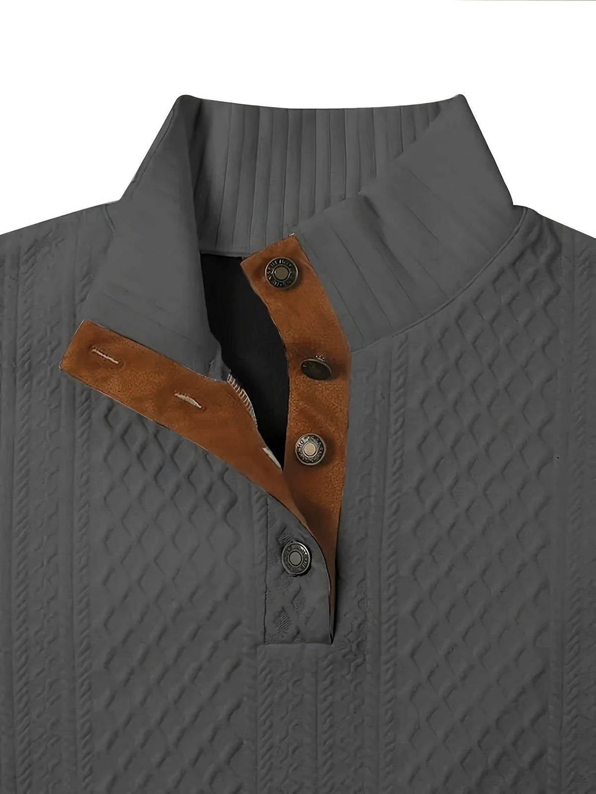 Stand Collar Button Henley Sweater