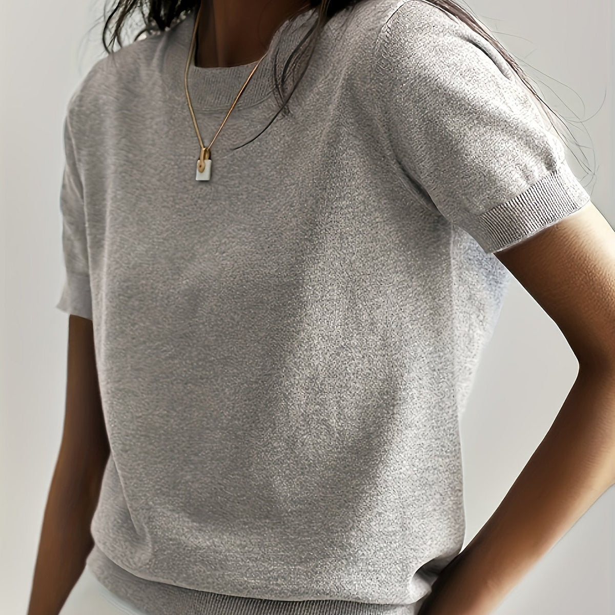 Fine-Knit Short Sleeve Sweater