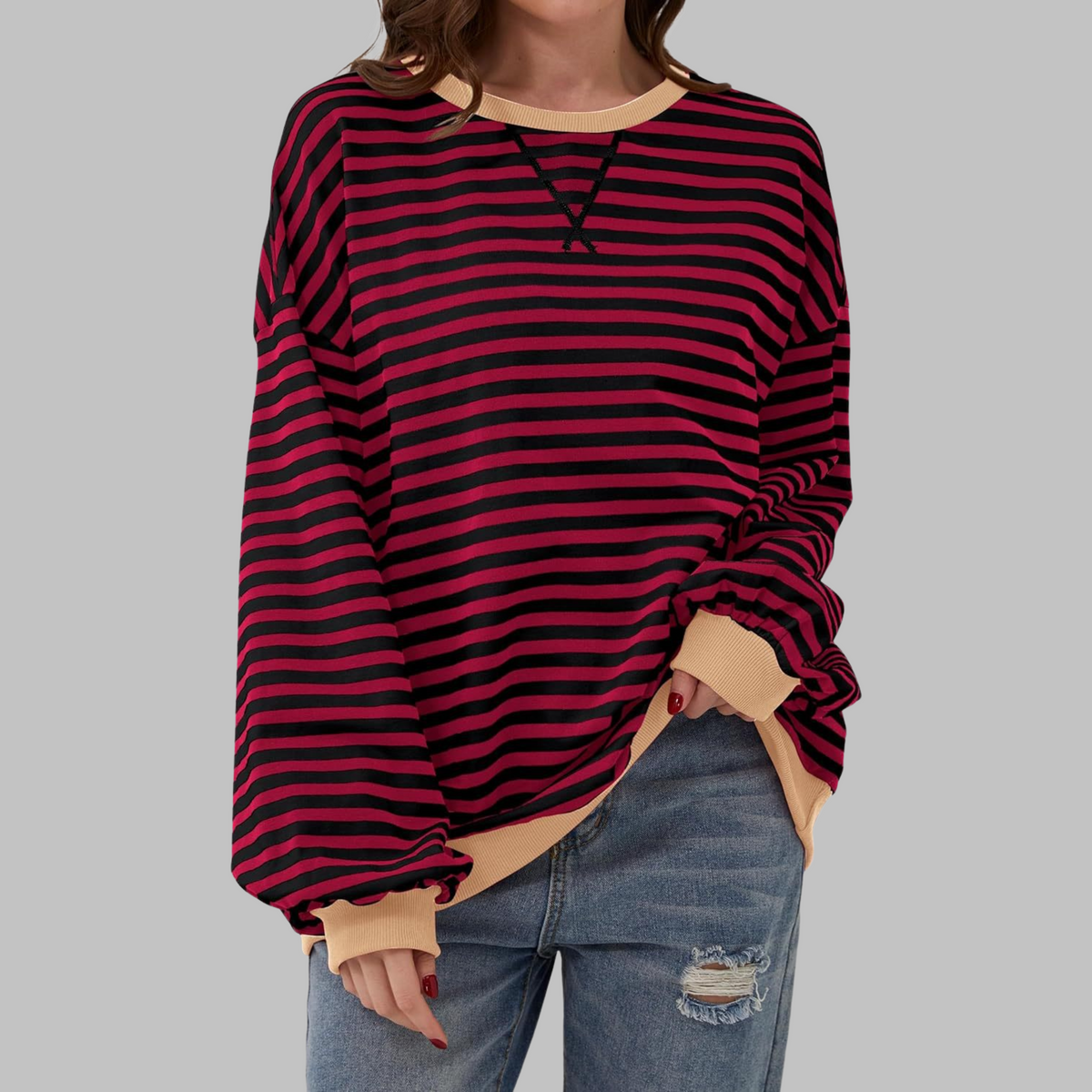 Casual Long Sleeve Striped Sweatshirt