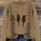 Cat-Print Knit Pullover