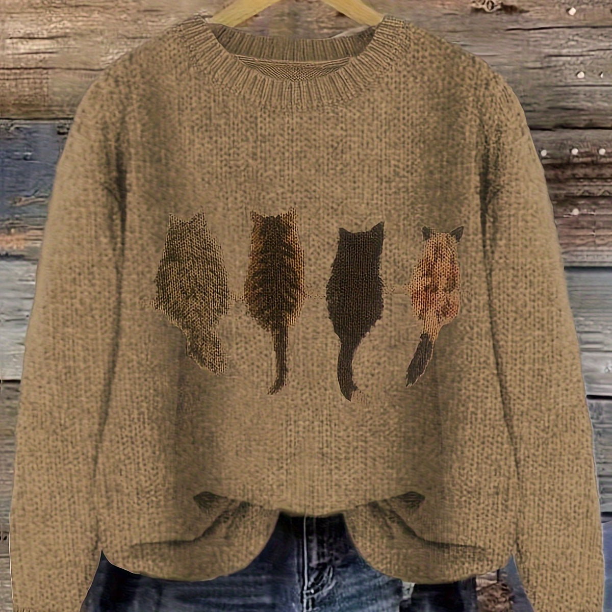 Cat-Print Knit Pullover