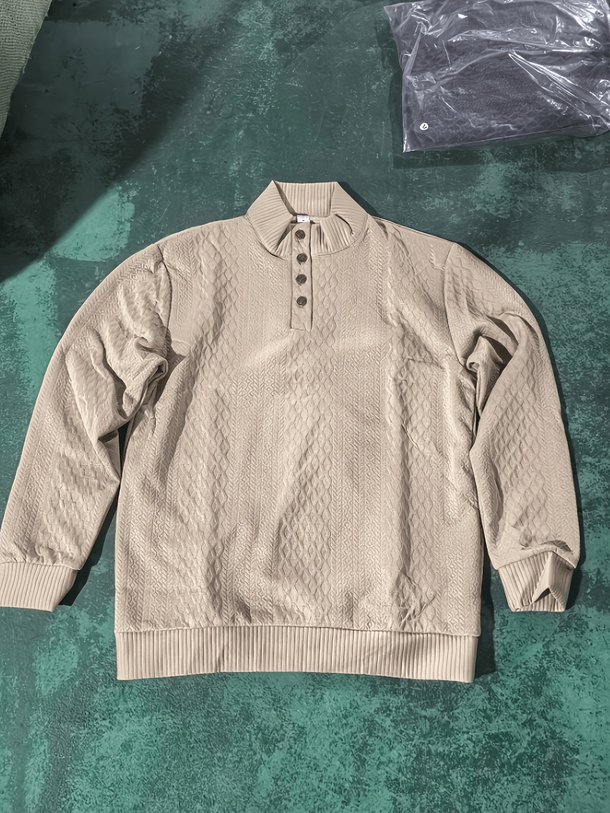 Stand Collar Button Henley Sweater