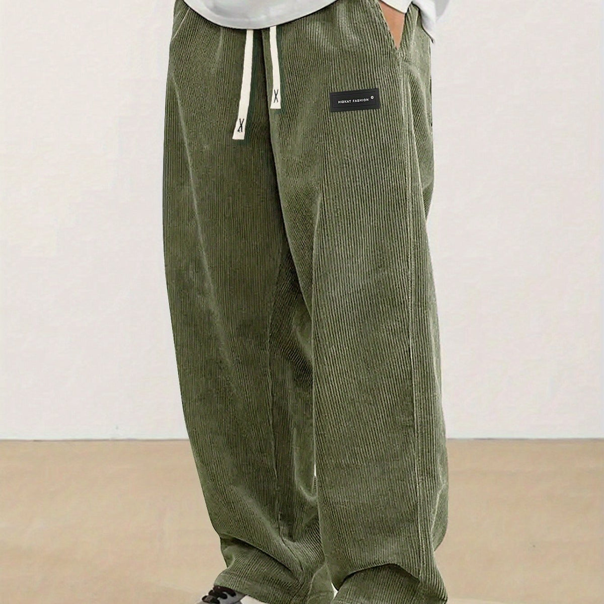 Relaxed Straight-Leg Ribbed Trousers