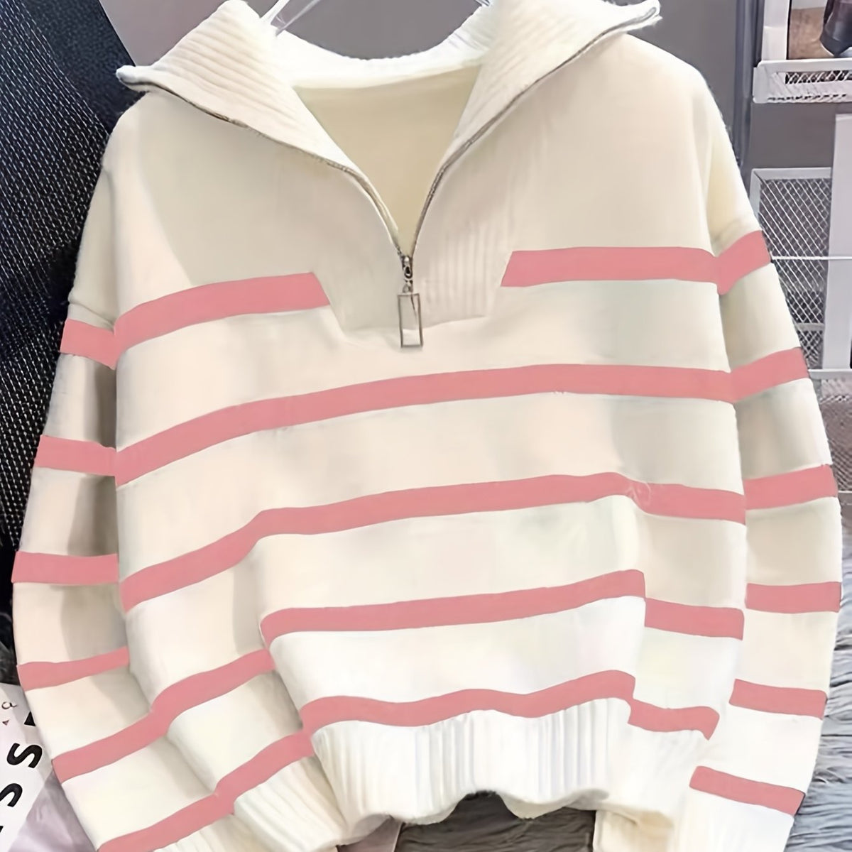 Striped Quarter-Zip Sweater