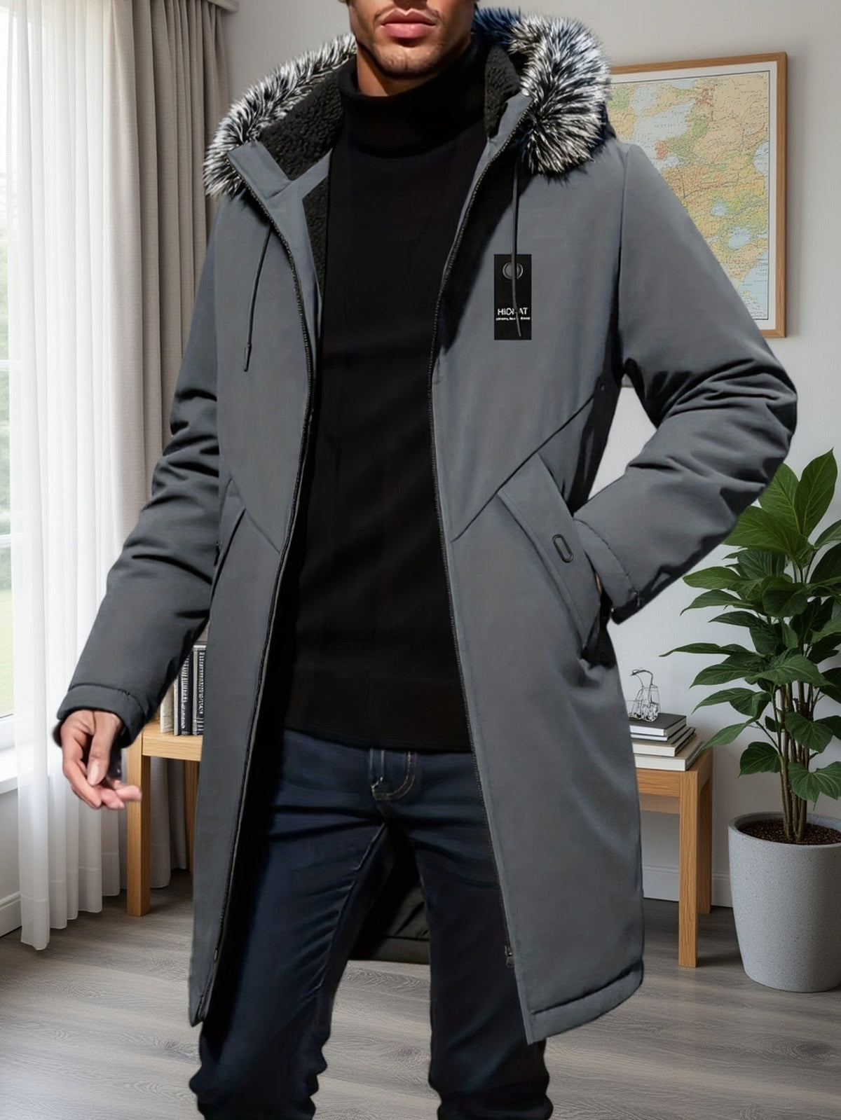Hooded Mid-Length Parka Jacket