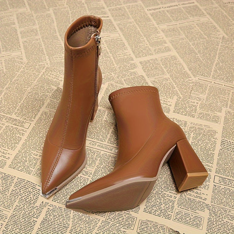 Pointed-Toe Chunky Heel Ankle Boots